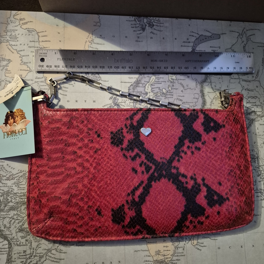 Fiorucci Italy Red Snake Print Clutch